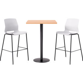 KFI 30" Square Table with 2 Imme Armless Barstools White Seat/Maple Top 