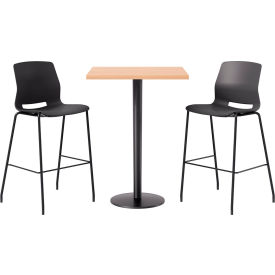 KFI 30" Square Table with 2 Imme Armless Barstools Black Seat/Maple Top 