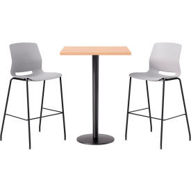 KFI 30" Square Table with 2 Imme Armless Barstools Light Gray Seat/Maple Top 