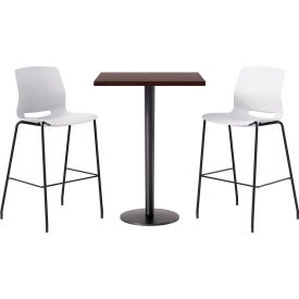 KFI 30" Square Table with 2 Imme Armless Barstools White Seat/Espresso Top 