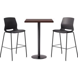 KFI 30" Square Table with 2 Imme Armless Barstools Black Seat/Espresso Top 