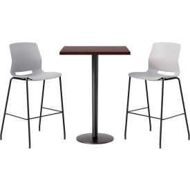 KFI 30" Square Table with 2 Imme Armless Barstools Light Gray Seat/Espresso Top 