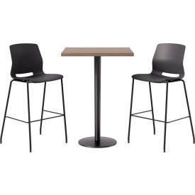 KFI 30" Square Table with 2 Imme Armless Barstools Black Seat/Studio Teak Top 