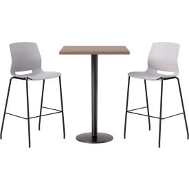 KFI 30" Square Table with 2 Imme Armless Barstools Light Gray Seat/Studio Teak Top 