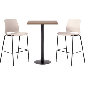 KFI 30" Square Table with 2 Imme Armless Barstools Moonbeam Seat/Studio Teak Top 