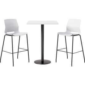 KFI 30" Square Table with 2 Imme Armless Barstools White Seat/Designer White Top 