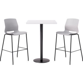 KFI 30" Square Table with 2 Imme Armless Barstools Light Gray Seat/Designer White Top 