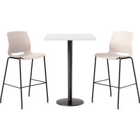 KFI 30" Square Table with 2 Imme Armless Barstools Moonbeam Seat/Designer White Top 
