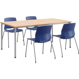 Kfi TFL3672-3672D-SL-SLG-10776-2700-P03-4 KFI Table 72"W x 36"D x 31-3/4"H with 4 Chairs, Natural Table w/ Navy Poly Chairs image.