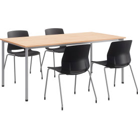 Kfi TFL3672-3672D-SL-SLG-10776-2700-P10-4 KFI Table 72"W x 36"D x 31-3/4"H with 4 Chairs, Natural Table w/ Black Poly Chairs image.