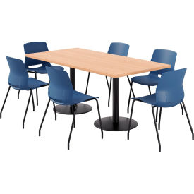 KFI 36"" x 72"" Table with 6 Imme Armless Chairs Navy Seat/Maple Top
