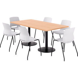 KFI 36"" x 72"" Table with 6 Imme Armless Chairs White Seat/Maple Top