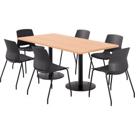 KFI 36"" x 72"" Table with 6 Imme Armless Chairs Black Seat/Maple Top