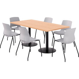 KFI 36"" x 72"" Table with 6 Imme Armless Chairs Light Gray Seat/Maple Top