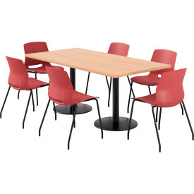 KFI 36"" x 72"" Table with 6 Imme Armless Chairs Coral Seat/Maple Top