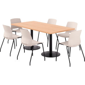 KFI 36"" x 72"" Table with 6 Imme Armless Chairs Moonbeam Seat/Maple Top