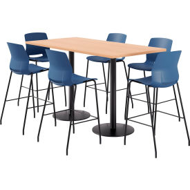 KFI 36"" x 72"" Table with 6 Imme Armless Barstools Navy Seat/Maple Top