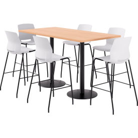 KFI 36"" x 72"" Table with 6 Imme Armless Barstools White Seat/Maple Top