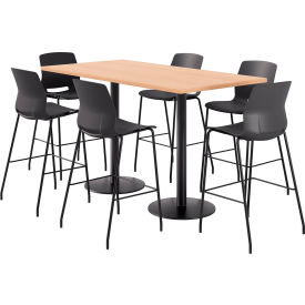 KFI 36"" x 72"" Table with 6 Imme Armless Barstools Black Seat/Maple Top