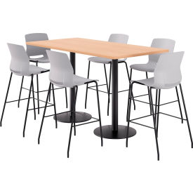 KFI 36" x 72" Table with 6 Imme Armless Barstools Light Gray Seat/Maple Top 