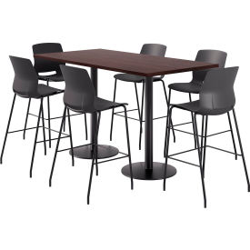 KFI 36"" x 72"" Table with 6 Imme Armless Barstools Black Seat/Espresso Top