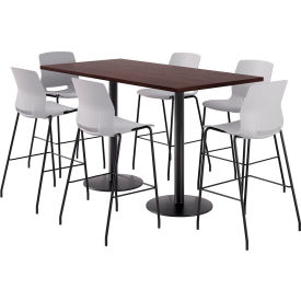 KFI 36"" x 72"" Table with 6 Imme Armless Barstools Light Gray Seat/Espresso Top