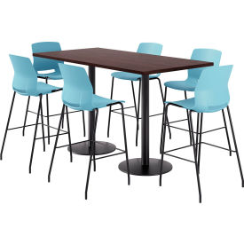 KFI 36"" x 72"" Table with 6 Imme Armless Barstools Sky Blue Seat/Espresso Top