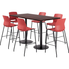 KFI 36"" x 72"" Table with 6 Imme Armless Barstools Coral Seat/Espresso Top