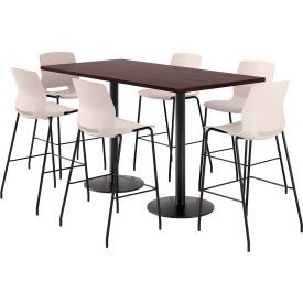 KFI 36"" x 72"" Table with 6 Imme Armless Barstools Moonbeam Seat/Espresso Top