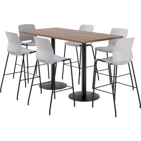 36" x 72" Table with 6 Imme Armless Barstools, Light Gray Seat/Studio Teak Top view 2