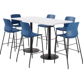 KFI 36" x 72" Table with 6 Imme Armless Barstools Navy Seat/Designer White Top 