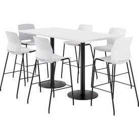 KFI 36" x 72" Table with 6 Imme Armless Barstools White Seat/Designer White Top 