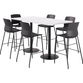 KFI 36" x 72" Table with 6 Imme Armless Barstools Black Seat/Designer White Top 