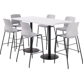 KFI 36" x 72" Table with 6 Imme Armless Barstools Light Gray Seat/Designer White Top 