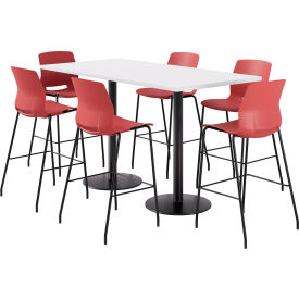 KFI 36"" x 72"" Table with 6 Imme Armless Barstools Coral Seat/Designer White Top