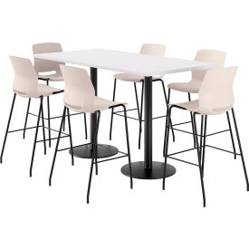 KFI 36"" x 72"" Table with 6 Imme Armless Barstools Moonbeam Seat/Designer White Top