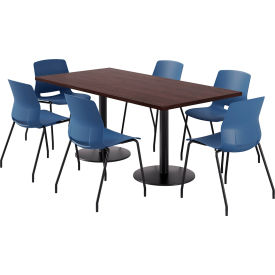 KFI 36"" x 72"" Table with 6 Imme Armless Chairs Navy Seat/Espresso Top