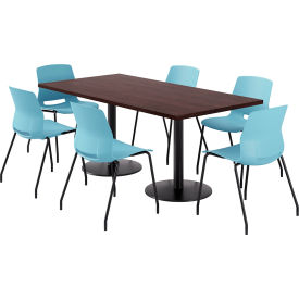 KFI 36"" x 72"" Table with 6 Imme Armless Chairs Sky Blue Seat/Espresso Top