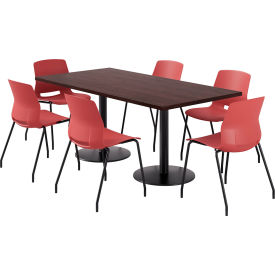 KFI 36"" x 72"" Table with 6 Imme Armless Chairs Coral Seat/Espresso Top