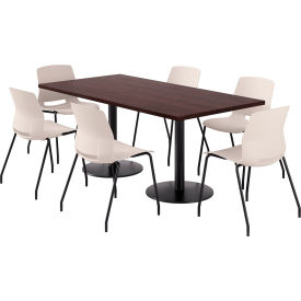 KFI 36"" x 72"" Table with 6 Imme Armless Chairs Moonbeam Seat/Espresso Top