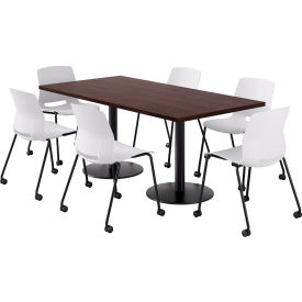 KFI 36"" x 72"" Table with 6 Imme Armless Caster Chairs White Seat/Espresso Top
