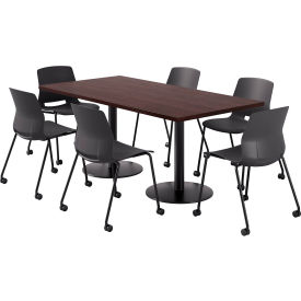 KFI 36"" x 72"" Table with 6 Imme Armless Caster Chairs Black Seat/Espresso Top