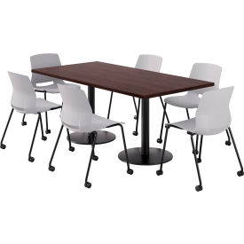 KFI 36"" x 72"" Table with 6 Imme Armless Caster Chairs Light Gray Seat/Espresso Top