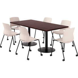 KFI 36"" x 72"" Table with 6 Imme Armless Caster Chairs Moonbeam Seat/Espresso Top