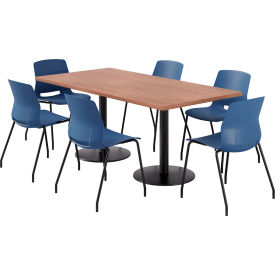 KFI 36"" x 72"" Table with 6 Imme Armless Chairs Navy Seat/River Cherry Top