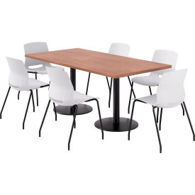 KFI 36"" x 72"" Table with 6 Imme Armless Chairs White Seat/River Cherry Top