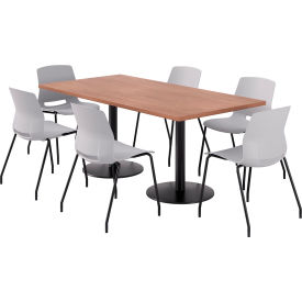 KFI 36"" x 72"" Table with 6 Imme Armless Chairs Light Gray Seat/River Cherry Top
