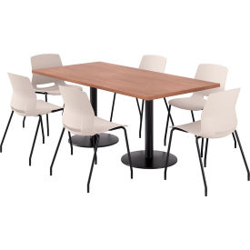 KFI 36"" x 72"" Table with 6 Imme Armless Chairs Moonbeam Seat/River Cherry Top