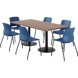 KFI 36"" x 72"" Table with 6 Imme Armless Chairs Navy Seat/Studio Teak Top