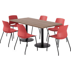 KFI 36"" x 72"" Table with 6 Imme Armless Chairs Coral Seat/Studio Teak Top